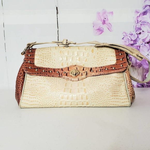 Kathy Van Zeeland Handbags - Kathy Van Zealand Folded Front Faux Croc Two Tone Faux Leather Satchel